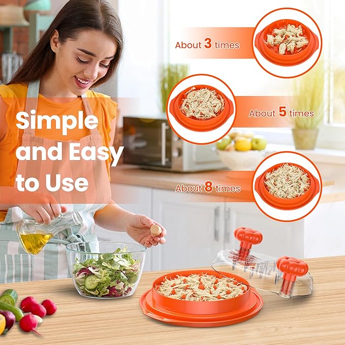 Chicken Shredder Tool Twist Large - 10'' Pro Meat Shredders for Chicken Breast,Visible Kitchen Gadgets Grinder Machine with Brush,Strong Anti-Slip Strip,Ergonomic Handle,BPA Free (Orange)