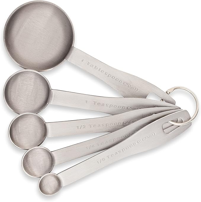 husMait Stainless Steel Measuring Spoons - 5 Piece Heavy Duty Measuring Spoon Set for Dry Food, Spices or Liquids