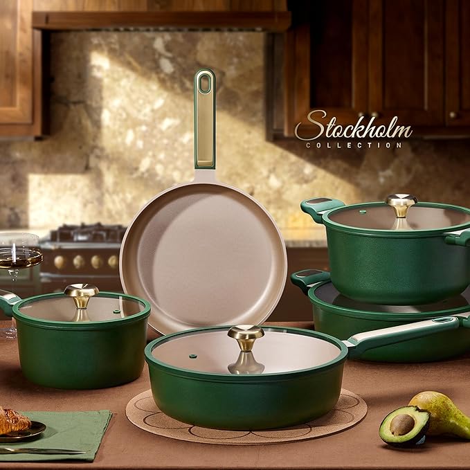 CAROTE Pots and Pans Set Non stick, Cookware Set, 31pcs NonStick Kitchen Set Induction Cookware Non-toxic Cooking Set, Green
