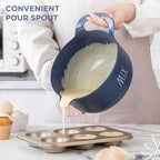 Rae Dunn Non-Slip Mixing Bowls - 4 Piece Nesting Plastic Mixing Bowl Set with Pour Spouts and Handles-Measurement Markings (Cream)
