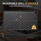 EWFEN Reversible Grill/Griddle, 16.7x9.5'' Pre-Seasoned Cast Iron Griddle Pan, Double Burner Cookware, Rectangular Non-Stick Stovetop Griddle with Handles, Flat Top Plate for Oven, Grill & Campfire