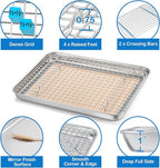 P&P CHEF 12.5 x 9.7 x 1 Inch Toaster Oven Pan with Grid Rack and Silicone Mat, Stainless Steel Toaster Oven Tray Baking Pan with Cooling Roasting Rack, Dishwasher Safe (3Pcs)