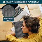 PAVILIA Travel Blanket Pillow, Airplane Blanket Set in Soft Bag with Pockets, Plane Blanket Compact Packable, Flight Essentials Car Pillow, Travelers Accessories Gifts, Luggage Strap, Gray