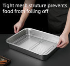Stainless Steel Sturdy Roasting Pan with Cooling Rack – Oven, Toaster & Grill Safe, Deep Edge, Smooth Finish, Dishwasher Safe – Perfect for Turkey, Chicken, BBQ (19.5x13.6x2.8in)
