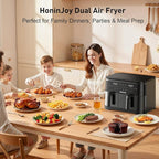 12QT Large Air Fryer with Dual Basket (4QT+8QT), 13-in-1 Digital Touchscreen Double Zone Air Fryers with 50pcs Paper Liners, Sync & Dual, for Bake, Roast, Shake Reminder, Dishwasher Safe