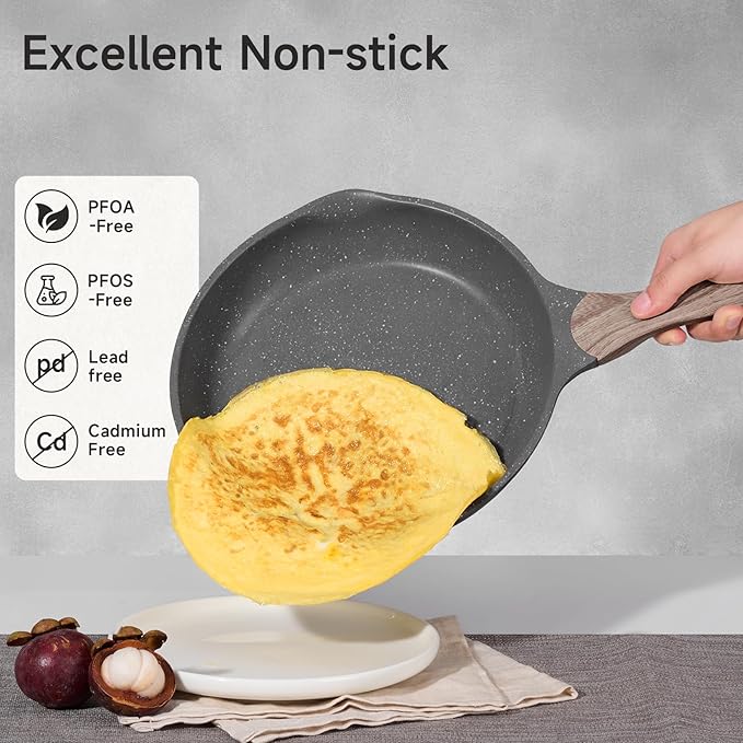 JEETEE Pots and Pans Set Non Stick 23pcs, Healthy Kitchen Cookware Sets, Induction Cooking Set W/Gray Frying Pans, Saucepans, Sauté & Griddle & Crepe Pan (PFOA, PFAS Free)