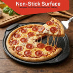 Non-Stick Pizza Pan with Silicone Handle 2 Pack, 13 Inch Round Carbon Steel Tray with Perforated Holes, Dishwasher & Oven Safe Up To 450°F, PFOAPFOSPTFE Free, Durable Nonstick Gray Marble Coating