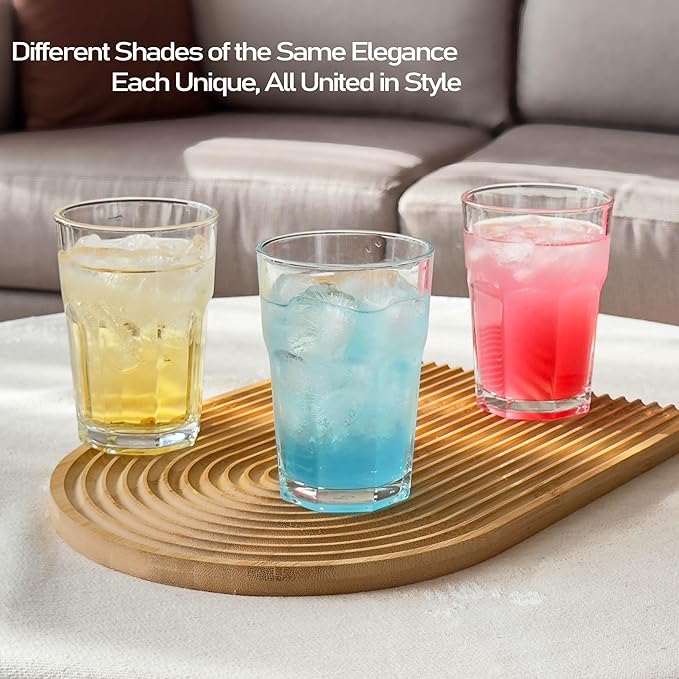 Highball Drinking Glasses Set of 12, 12.5 oz Glass Tumbler - Water Glasses & Beer Glassware for Kitchen - Durable Drinkware Set for Juice, Soda, Iced Tea & Cocktails - Heavy Base, Dishwasher Safe