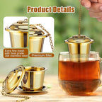 Umigy 4 Pcs Tea Infuser Strainers for Loose Tea with Scoop, Extra Fine Mesh Steeper 304 Stainless Steel Diffuser Leaf Holder with Extended Chain Hook for Brew, Spices, Seasoning, Gold