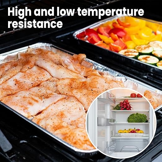 YLT WAX 9x13 Disposable Aluminum Foil Pans with Clear Lids (10 Pack), Durable Half Size Deep Extra Heavy Duty Food Containers for Baking, Cooking, Roasting, Heating or Steam Table
