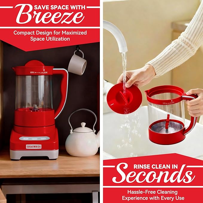 29 Oz Hot Chocolate Maker Machine, Electric Milk Frother and Steamer, Hot Cocoa Maker Machine for Hot Chocolate Bar, Detachable Pitcher, 2 Speed Mode, 3.5 Cups, Red