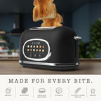 Rae Dunn Retro Digital Electric Toaster, 2 Slice Stainless Steel Toaster With Touchscreen, Countdown Timer, 6 Shade Settings, Wide Slots, High Lift Lever, Bagel, Defrost & Reheat, Digital Black