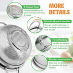 P&P CHEF Colander Strainer Stainless Steel 3 Quart, Metal Micro-Perforated Colander for Kitchen Food, Ideal for Rinsing Washing Draining, Dishwasher Safe, Shiny Silver, 1PC