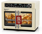 Magic Mill 32QT Dual Zone Air Fryer Oven – Ivory Cream, 13 Accessories, 10-in-1 Functions, Sync Finish, Rotisserie, LED Display, Family-Size French Door Convection Oven