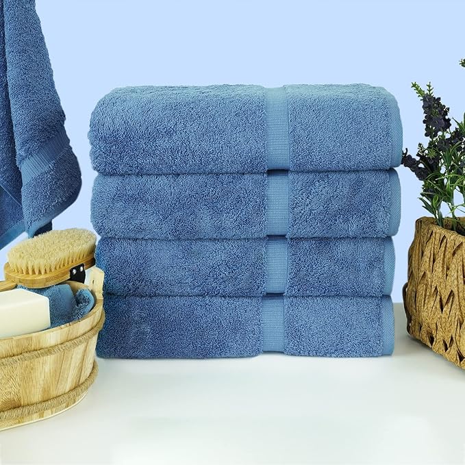 Chakir Turkish Linens | Hotel & Spa Quality 100% Cotton Premium Turkish Towels | Soft & Absorbent (4-Piece Bath Towels, Wedgewood)