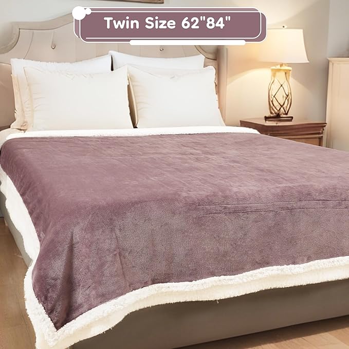 Electric Heated Blanket Twin Size - 62"x84", Soft Flannel Heating Blanket, 10 Heating Levels, 1-12 H Auto Shut Off, Breathable Warm and Washable for Bed, Purple