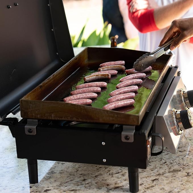 Razor Griddle 25 Inch Outdoor 2 Burner Portable LP Propane Gas Grill Griddle with 318 Square Inches and Top Cover Lid for BBQ Cooking, Black