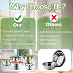 DUTZUN Mixing Bowls with Lids Set, Stainless Steel Mixing Bowl Set with Colander, Strainer with Bowls - Pistachio
