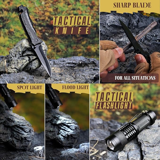 Gifts for Men Husband Dad Christmas, Survival Kit, Emergency Survival Gear and Equipment 14 in 1, Stocking Stuffers Birthday Gifts for Him Boyfriend, Hunting Fishing Camping Accessories, Cool Gadget