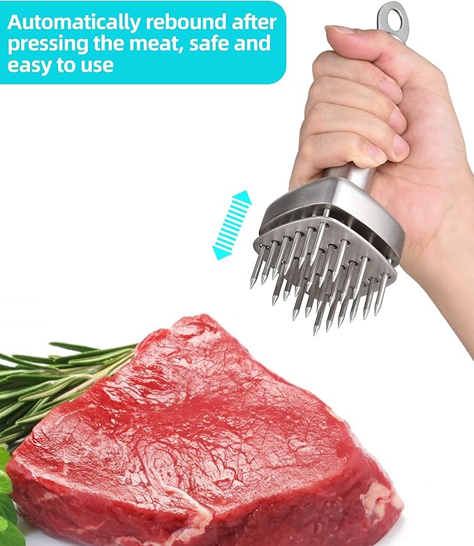 Aliglow 304 Stainless Steel Meat Tenderizer Needle Meat Hammer Mallet Tool Pounder For Tenderizing and Pounding Steak, Beef Pork Chicken BBQ And Poultry