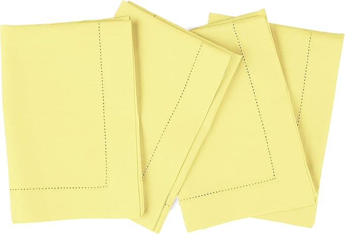 Solino Home Yellow Napkins Set of 4 - Cotton Linen Hemstitch Dinner Napkins Cloth 20 x 20 Inch - Handcrafted and Machine Washable