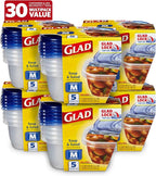 Glad GladWare Medium Rectangle Food Storage Containers with Lids, BPA Free Plastic for Soups Salads and Meal Prep, Airtight Leak Resistant, Microwave Dishwasher Freezer Safe, 24 Oz, 5 Count - 6 Pack