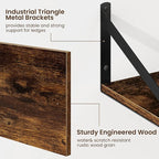 Fun Memories Floating Shelves for Wall, 12 Inch Deep Floating Shelves Set of 2, 16W x 12D Large Wall Shelf with Sturdy Metal Brackets for Living Room, Bathroom, Bedroom and Kitchen, Rustic Brown