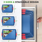 NutriChef 3-Piece Nonstick Cookie Sheets for Baking - Premium Carbon Steel Baking Trays w/ Non-Stick Smooth Coating & Silicone Handles - Large, Medium, & Small Bakeware - Blue