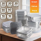Aluminum Pans 8x8-10 Pack Disposable Foil Pans, Aluminum Roasting Trays for Holiday Cooking, Christmas, Parties Meal Prep, Storage, Heating and Baking