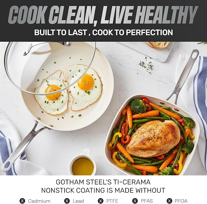 GOTHAM STEEL 20 Pc Ceramic Cookware Set Nonstick, Ceramic Pots and Pans Set Non Stick for Kitchen with Bakeware, Cooking Utensils & Steamer, Non Toxic PFOA PFOS Free, Oven & Dishwasher Safe