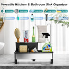 Ewaiira Stainless Steel Sink Caddy, Sponge Holder for Kitchen Sink with Brush Holder & Dishcloth Rack, Rustproof Sink Organizer Countertop, Kitchen Organizers Storage Essentials (D-Black 9.8″)