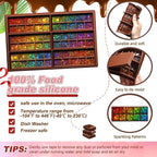 Ziliny Heart Holographic Chocolate Bar Mold Silicone, Rainbow Light Effect Chocolate Bar Deep Thick Molds for DIY Candy Dessert Baking, Candy, Wax Melts, Cake Decoration (Square)