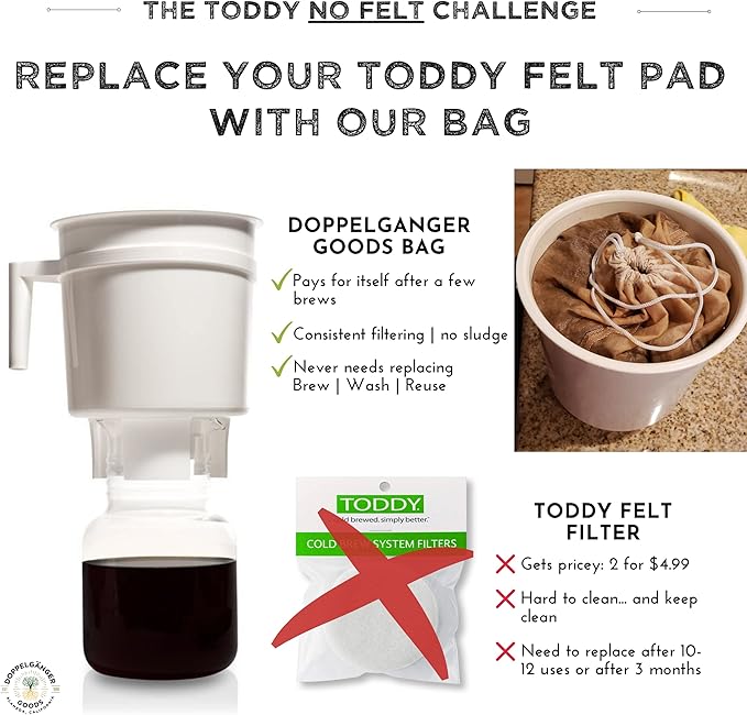 (2-Pack, Medium 8in x 12in) Organic Cotton Cold Brew Coffee Bag - Designed in California - Reusable Coffee Filter with EasyOpen Drawstring Cold Brew Maker for Pitchers, Mason Jars, & Toddy Systems