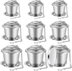 Zopeal 9 Pcs Tea Infuser Stainless Steel Strainer with Extended Chain Hook and Saucer Loose Leaf Steeper Fine Mesh Ball Tea Filter for Brew Spices Seasonings Fits Cup Mug Bottle (3 Sizes)