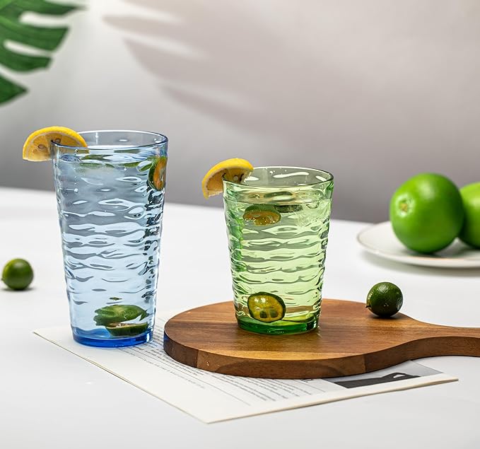 14-ounce Plastic Tumblers, Acrylic Drinking Glasses, set of 6 Multicolor Reusable Plastic Cups, Stackable, BPA-Free, Shatter-Proof, Dishwasher-Safe