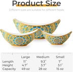 LAUCHUH Serving Dishes for Entertaining, Porcelain Serving Bowls with Handles Bohemian Salad Bowls Set Nesting Bowls for Mother's Day Party, Set of 3, 15/28/49 oz, Blue and Yellow