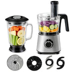 Simple Deluxe Food Processor Blender Combo, 300W Electric Kitchen Appliance with 1.5L Glass Jar, 6-Cup Chopper for Dough Meat Slicing Puree, Dual Speeds & Safety Lock, Black & Silver