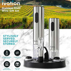 Ivation Electric Wine Gift Set – Includes Bottle Opener, Aerator, Vacuum Preserver, Stoppers, Foil Cutter & Charging Base