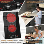 2 Burner Electric Cooktop 120V, 1800W Radiant Electric Stove Top with Countertop & Built-in Design, 12 inch Knob Control Ceramic Cooktop with Safety Lock, 9 Level Power, 99 Min Timer - Plug in