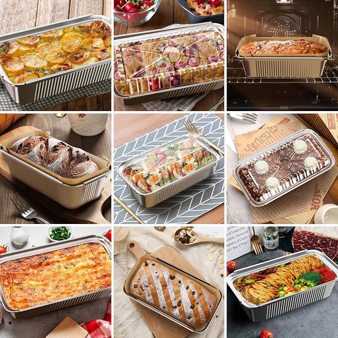 Gyreuni 80 Pack Aluminum Loaf Pans with Lids Stickers and Parchment Paper Sheets,2.4Lb Heavy Duty Aluminum Foil Premium Bread Tins - 8.3" X 4.1" X 2.2" Disposable Baking Pans