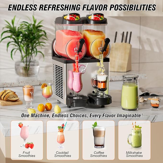 Ultimate Commercial Slushy Machine – 12X2 Tank Stainless Steel Slush Machine,Commercial Frozen Drink Maker for Juices, Margaritas, and Cocktails – Ideal for Bars and Restaurants