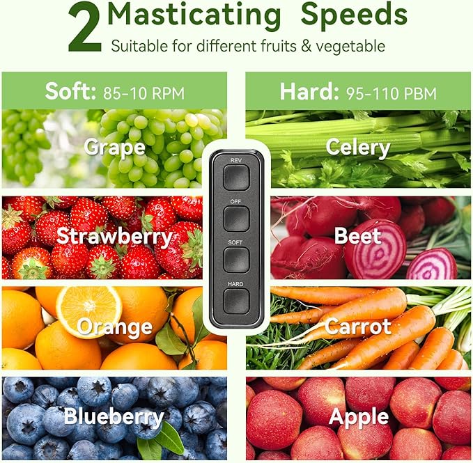Juicer Machine,Slow Masticating Juicer with 2 Speed Modes & Quiet Motor,Cold Press Juicer Machines Vegetable and Fruit with Reverse Function,Celery Juicer,BPA-Free,Easy to Clean