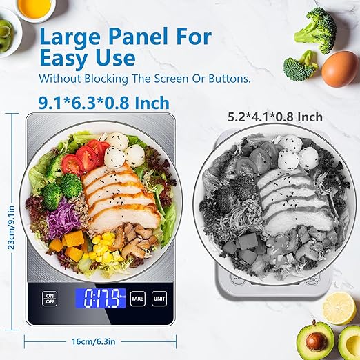 Food Kitchen Scale, Digital Food Scale 33lb Digital Kitchen Scale Precisely Measures Grams and Ounces for Meal Prep Baking and Cooking, Rechargeable 304 Stainless Steel Kitchen Scale LCD Display