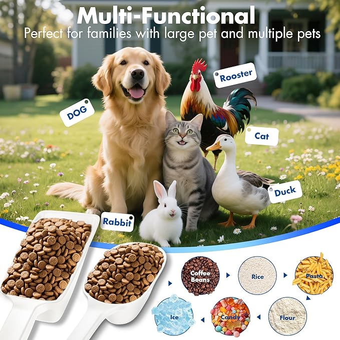 Food Scoop 2 PACK,2 Cup Capacity Dog Food Scoop With Measuring Lines For Dog, Puppy and Cat Coffee Bean Scoop, Flour Scoop (Small & Large White)