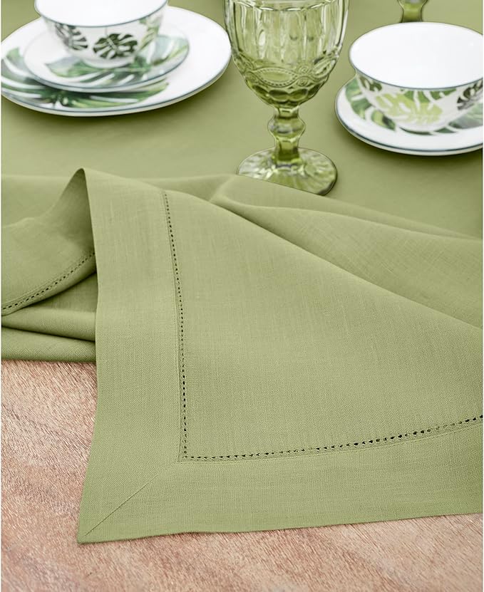 Solino Home Linen Napkins Set of 4 - Classic Hemstitch 100% Pure Linen Moss Green Dinner Napkins Cloth 20 x 20 Inch for Winter - Handcrafted and Machine Washable