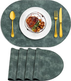 ADRIMER Placemats, Heat Resistant Oval Placemats Set of 4 Washable 12 x 17 Inch, Waterproof Table Mats, Wipeable Pu Place Mats for Kitchen, Dining Room, Blue & Green