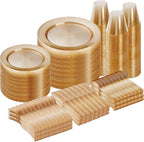 Goodluck 600 Piece Gold Glitter Disposable Plates for 100 Guests, Plates for Party, Wedding, Dinnerware Set of 100 Dinner, 100 Salad Plates, 100 Spoons, 100 Forks, 100 Knives, 100 Cups