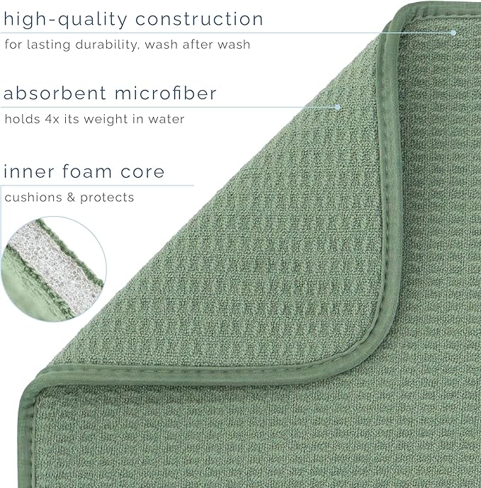 S&T INC. Dish Drying Mat Jumbo, 18” x 30”, Absorbent Microfiber Kitchen Counter Mat, Dish Drying Pad for Dishes, Utensils, Pots and Pans, Jumbo, Sage Green