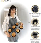 EVODAE® Popover Pans Set of 2 – 12-Cup (2×6) Pro-Grade Carbon Steel, Strong & Durable Build – Nonstick, PFOA & PTFE Free – Popover & Yorkshire Pudding Pan – Carefully Packaged in a Clean Black Box