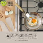 Martha Stewart Castelle 8-Inch Stainless Steel Frying Pan with Gold-Tone Handle – Tri-Ply Encapsulated Bottom, Oven Safe & Induction Safe Skillet for Searing and Sautéing